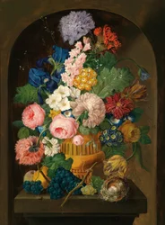 Nature morte de fleurs avec un nid d